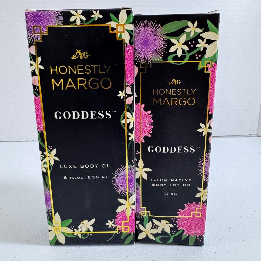 NEW Honestly Margo Goddess Luxe Body Oil Illuminating Body Lotion Set OLDSTOCK
